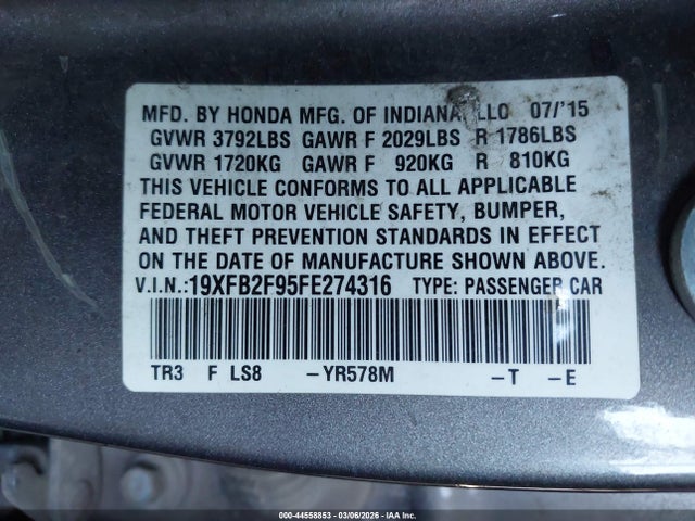 Honda Civic Ex-l 2015 19XFB2F95FE274316 Image 9