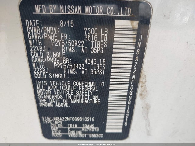 44558861 :رقم المزاد ، JN8AZ2NF0G9610218 vin ، 2016 Infiniti Qx80 مزاد بيع