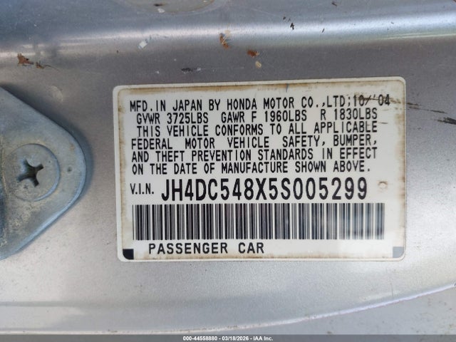 Aukcja sprzedaży 2005 Acura Rsx, vin: JH4DC548X5S005299, numer aukcji: 44558880