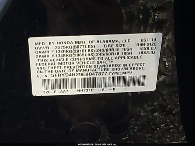 Продаж на аукціоні авто 2014 Acura Mdx, vin: 5FRYD4H29EB047877, номер лоту: 44558914