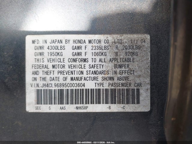 Продажа на аукционе авто 2005 Acura Tsx, vin: JH4CL96895C003604, номер лота: 44558965