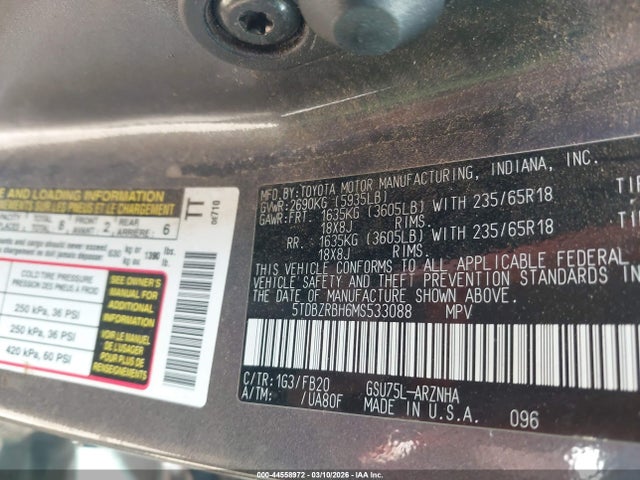 Toyota Highlander Le 2021 5TDBZRBH6MS533088 Image 9