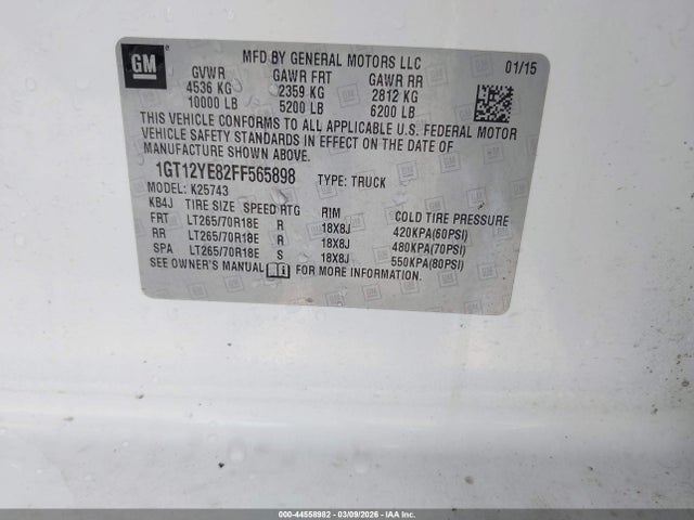 Продажа на аукционе авто 2015 Gmc Sierra 2500hd Sle, vin: 1GT12YE82FF565898, номер лота: 44558982