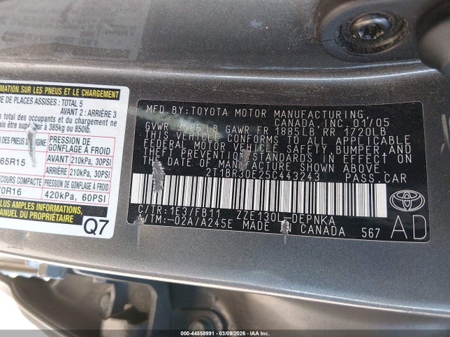 Продажа на аукционе авто 2005 Toyota Corolla Le, vin: 2T1BR30E25C443243, номер лота: 44558991