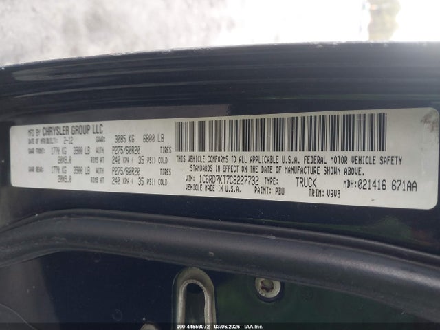 Продажа на аукционе авто 2012 Ram 1500 St, vin: 1C6RD7KT7CS227732, номер лота: 44559072