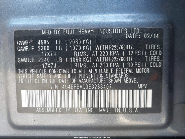 Aukcja sprzedaży 2014 Subaru Outback 2.5i, vin: 4S4BRBAC3E3288407, numer aukcji: 44559075