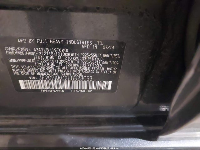 JF2GPAKC2E8328053 Subaru Xv Crosstrek 2.0i Limited
