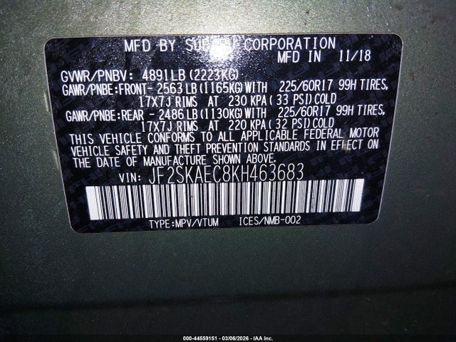 Subaru Forester Premium 2019 JF2SKAEC8KH463683 Image 9