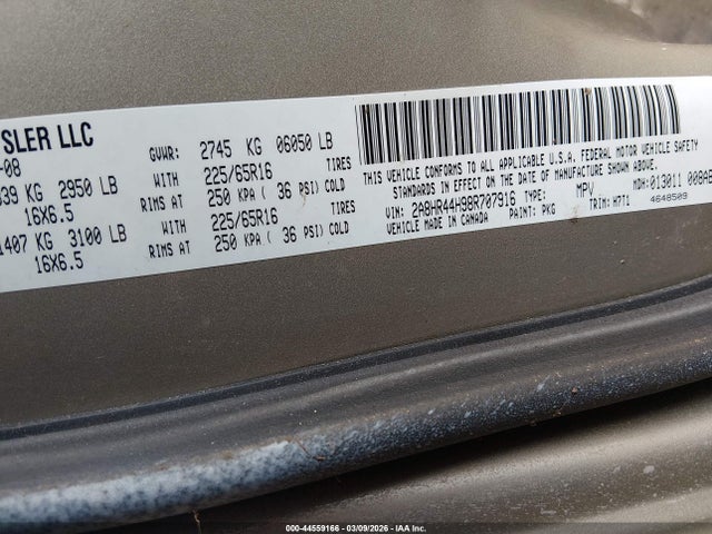 Продаж на аукціоні авто 2008 Chrysler Town & Country Lx, vin: 2A8HR44H98R707916, номер лоту: 44559166