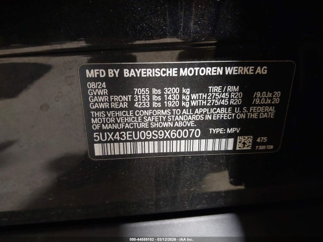 Aukcja sprzedaży 2025 Bmw X5 Phev Xdrive50e, vin: 5UX43EU09S9X60070, numer aukcji: 44559182