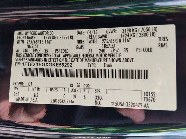 1FTFX1EGXGKE55292 Ford F-150 Lariat