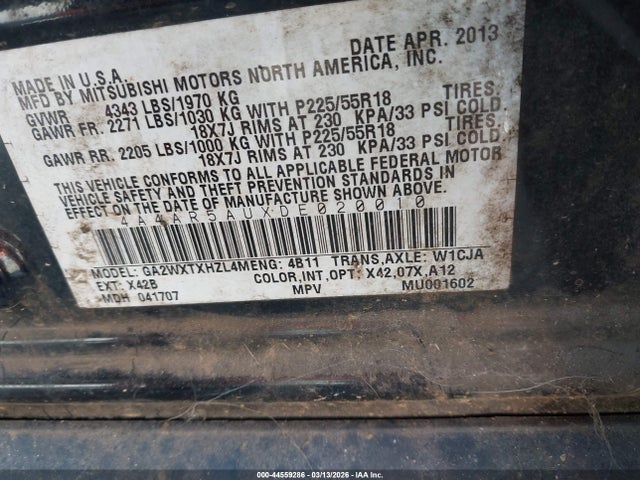 2013 MITSUBISHI OUTLANDER SPORT 4A4AR5AUXDE020010 Photo 8