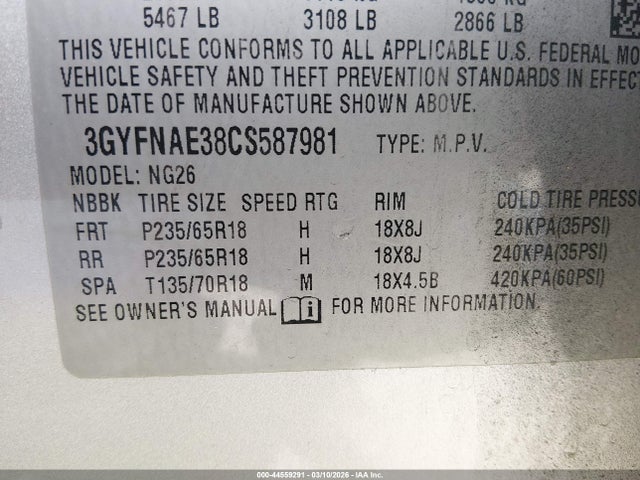 Продаж на аукціоні авто 2012 Cadillac Srx Luxury Collection, vin: 3GYFNAE38CS587981, номер лоту: 44559291