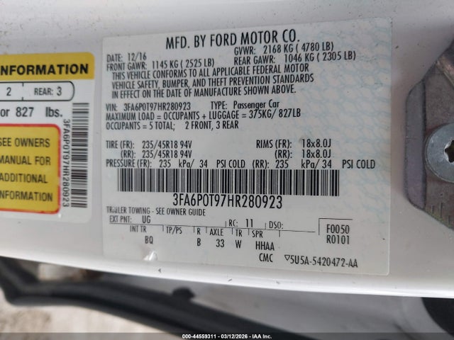 Ford FUSION SE 2017 3FA6P0T97HR280923 Image 9