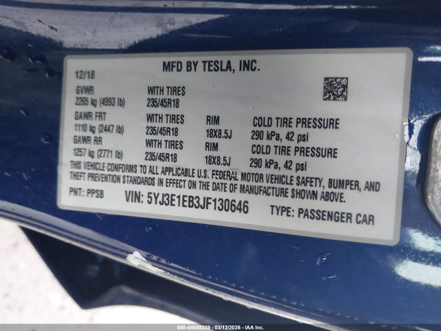 2018 TESLA MODEL 3 5YJ3E1EB3JF130646 Photo 8