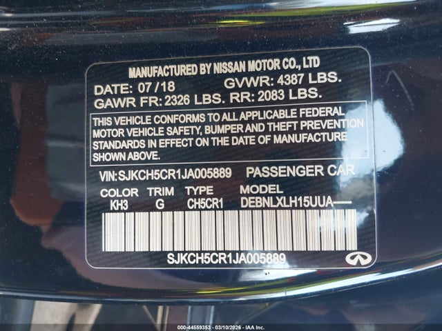 Aukcja sprzedaży 2018 Infiniti Qx30 Luxe, vin: SJKCH5CR1JA005889, numer aukcji: 44559353