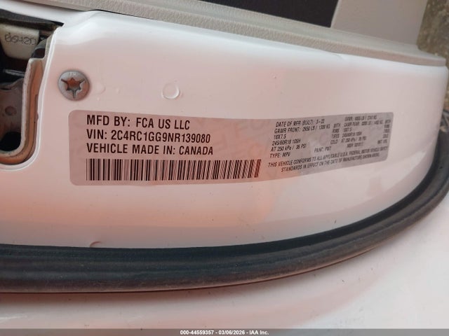 2022 Chrysler Pacifica Limited მანქანა იყიდება აუქციონზე, vin: 2C4RC1GG9NR139080, აუქციონის ნომერი: 44559357