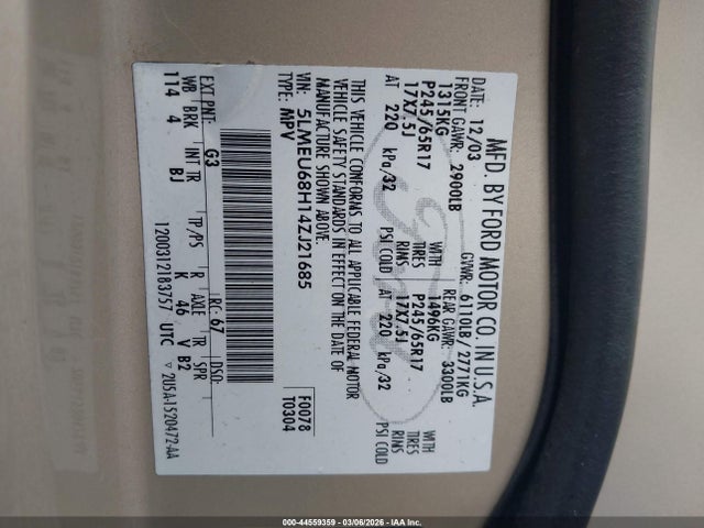 2004 LINCOLN AVIATOR 5LMEU68H14ZJ21685 Photo 8