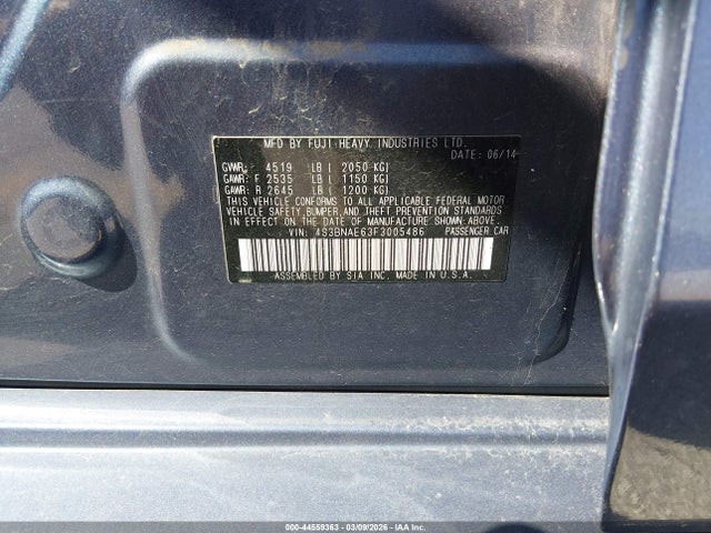 2015 Subaru Legacy 2.5i Premium მანქანა იყიდება აუქციონზე, vin: 4S3BNAE63F3005486, აუქციონის ნომერი: 44559363