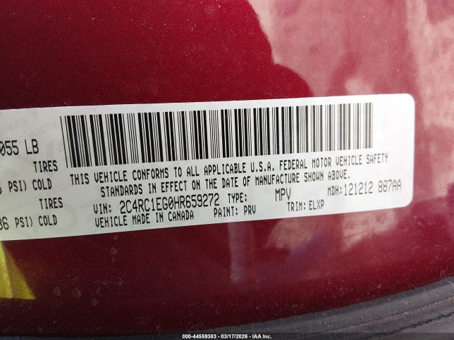 44559383 :رقم المزاد ، 2C4RC1EG0HR659272 vin ، 2017 Chrysler Pacifica Touring-l Plus مزاد بيع