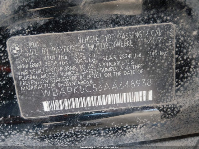 2010 Bmw 328i Xdrive მანქანა იყიდება აუქციონზე, vin: WBAPK5C53AA648938, აუქციონის ნომერი: 44559385