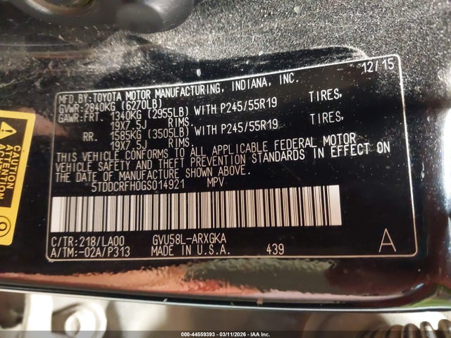 5TDDCRFH0GS014921 Toyota Highlander Hybrid Limited Platinum V6