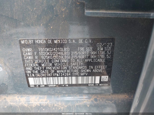 3CZRZ1H71PM734264 Honda Hr-v 2wd Ex-l