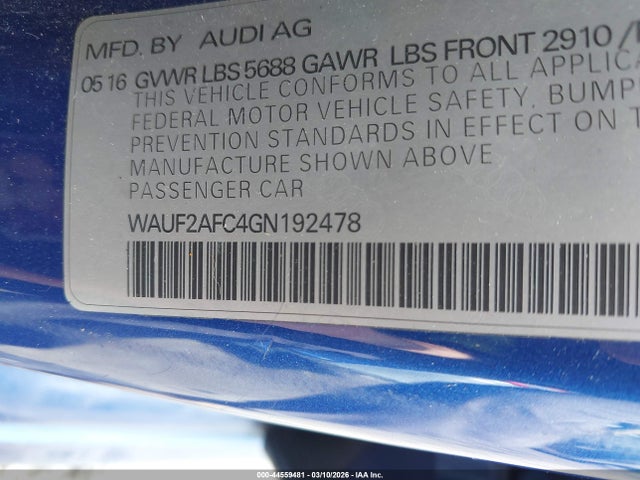 44559481 :رقم المزاد ، WAUF2AFC4GN192478 vin ، 2016 Audi S6 4.0t Premium Plus مزاد بيع