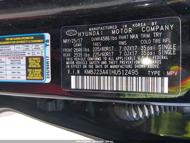 Aukcja sprzedaży 2017 Hyundai Tucson Se, vin: KM8J23A41HU512495, numer aukcji: 44559490