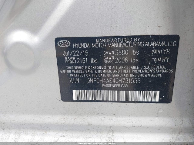 Продаж на аукціоні авто 2016 Hyundai Elantra Value Edition, vin: 5NPDH4AE4GH731555, номер лоту: 44559497