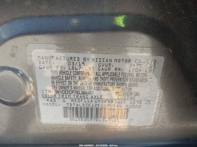 3N1CE2CP7KL365481 Nissan Versa Note Sv