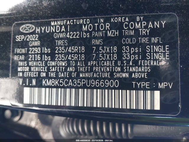 Продаж на аукціоні авто 2023 Hyundai Kona Limited, vin: KM8K5CA35PU966900, номер лоту: 44559530
