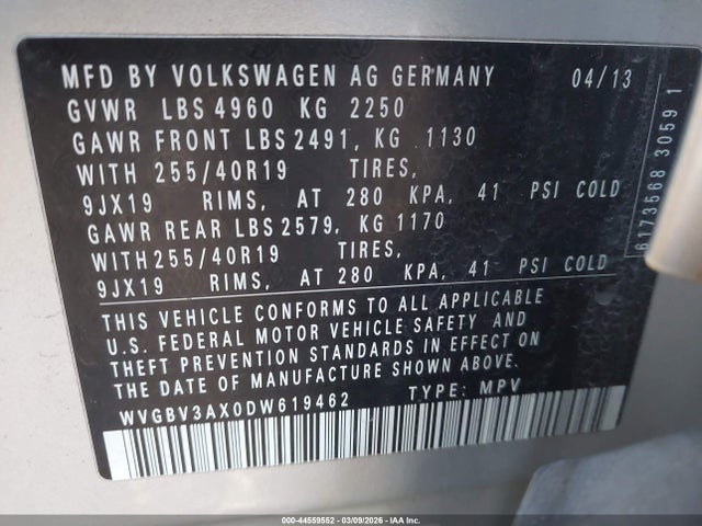 Продаж на аукціоні авто 2013 Volkswagen Tiguan Sel, vin: WVGBV3AX0DW619462, номер лоту: 44559552