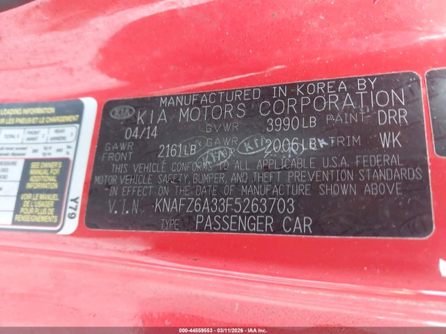 Aukcja sprzedaży 2015 Kia Forte Koup Sx, vin: KNAFZ6A33F5263703, numer aukcji: 44559553