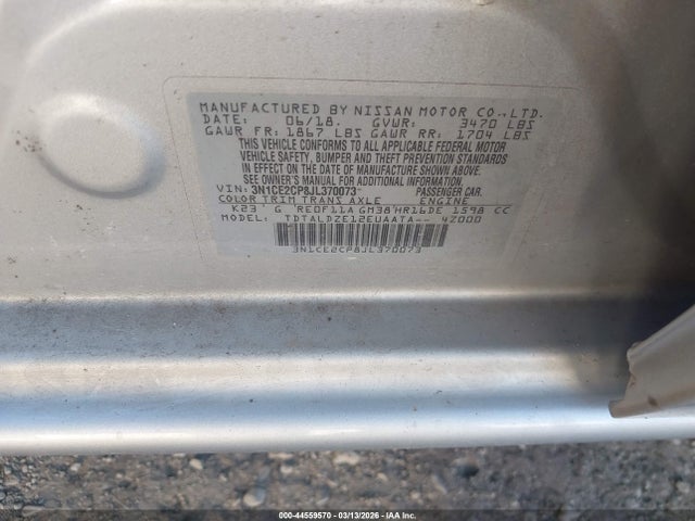 Продажа на аукционе авто 2018 Nissan Versa Note Sv, vin: 3N1CE2CP8JL370073, номер лота: 44559570