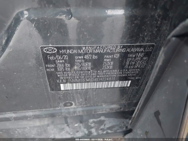 44559605 :رقم المزاد ، 5NMS53AD6LH224813 vin ، 2020 Hyundai Santa Fe Limited مزاد بيع