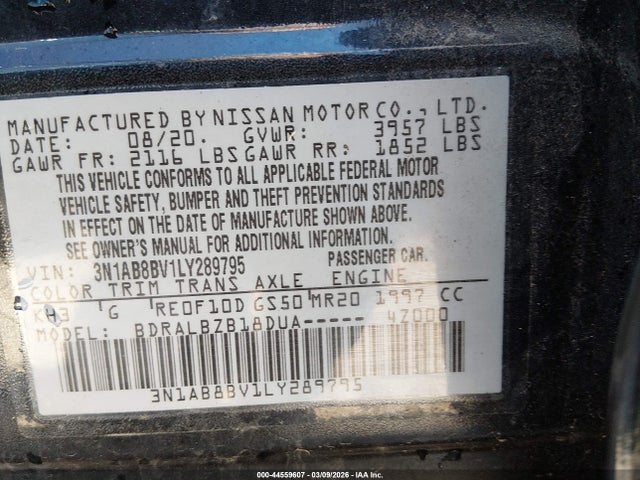 Продажа на аукционе авто 2020 Nissan Sentra S Xtronic Cvt, vin: 3N1AB8BV1LY289795, номер лота: 44559607