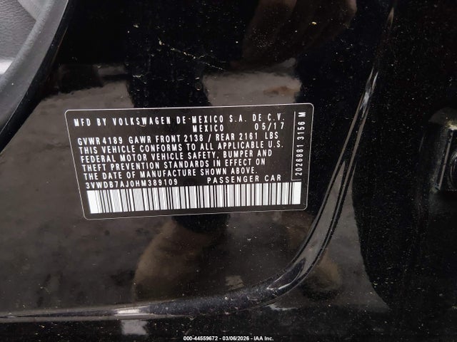 44559672 :رقم المزاد ، 3VWDB7AJ0HM389109 vin ، 2017 Volkswagen Jetta 1.4t Se مزاد بيع