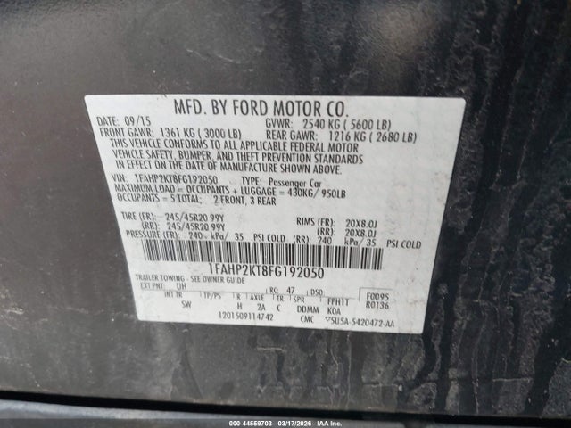 44559703 :رقم المزاد ، 1FAHP2KT8FG192050 vin ، 2015 Ford Taurus Sho مزاد بيع