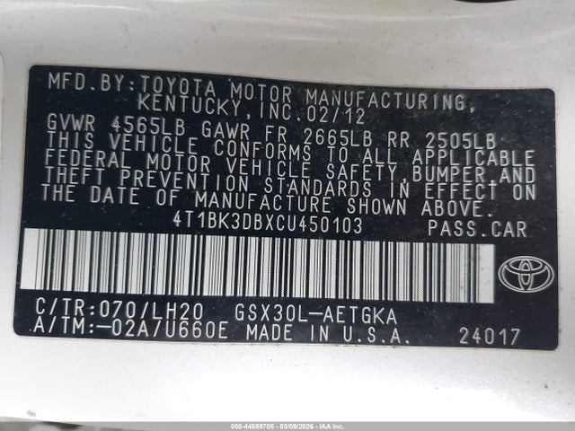 2012 TOYOTA AVALON 4T1BK3DBXCU450103 Photo 8
