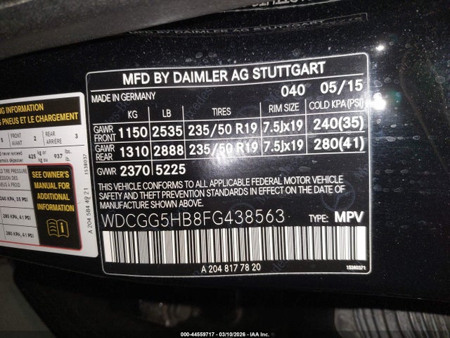 2015 MERCEDES-BENZ GLK 350 WDCGG5HB8FG438563 Photo 8