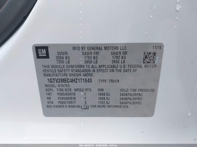 Aukcja sprzedaży 2017 Gmc Sierra 1500 Sle, vin: 1GTV2MEC4HZ171643, numer aukcji: 44559732