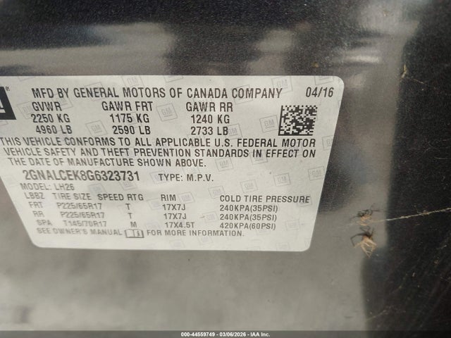 Chevrolet EQUINOX LT 2016 2GNALCEK8G6323731 Image 9