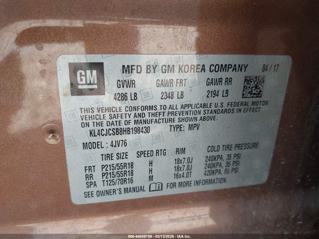 Aukcja sprzedaży 2017 Buick Encore Essence, vin: KL4CJCSB8HB198430, numer aukcji: 44559758