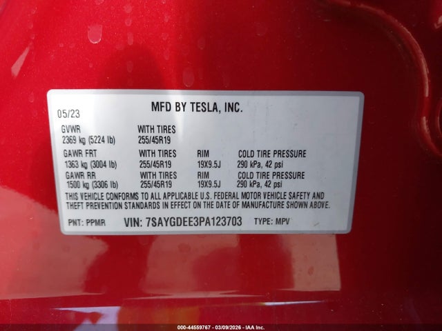 7SAYGDEE3PA123703 Tesla Model Y Awd/long Range Dual Motor All-wheel Drive
