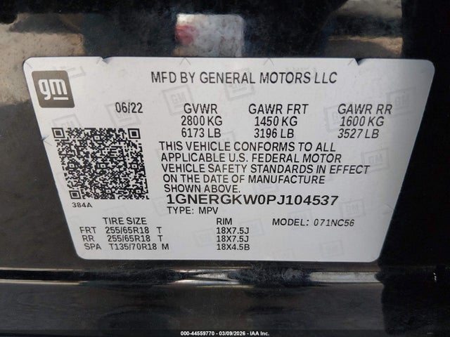 Продажа на аукционе авто 2023 Chevrolet Traverse Fwd Lt Cloth, vin: 1GNERGKW0PJ104537, номер лота: 44559770