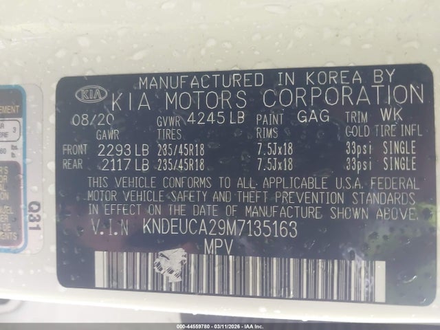 44559780 :رقم المزاد ، KNDEUCA29M7135163 vin ، 2021 Kia Seltos S Turbo مزاد بيع