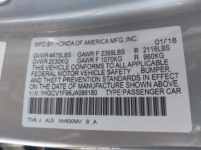 Honda Accord Touring 2018 1HGCV1F96JA086180 Image 9