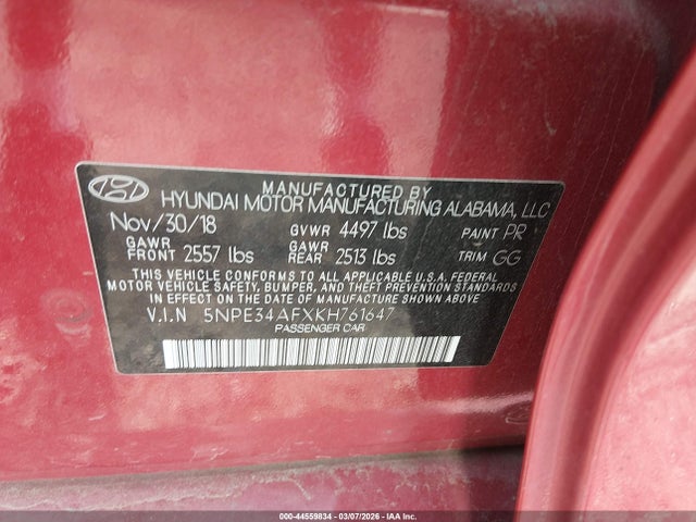 Продаж на аукціоні авто 2019 Hyundai Sonata Limited, vin: 5NPE34AFXKH761647, номер лоту: 44559834