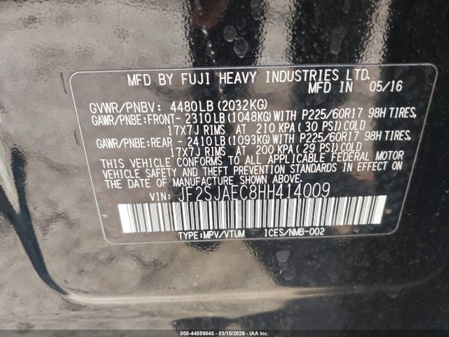 Продажа на аукционе авто 2017 Subaru Forester 2.5i Premium, vin: JF2SJAEC8HH414009, номер лота: 44559845